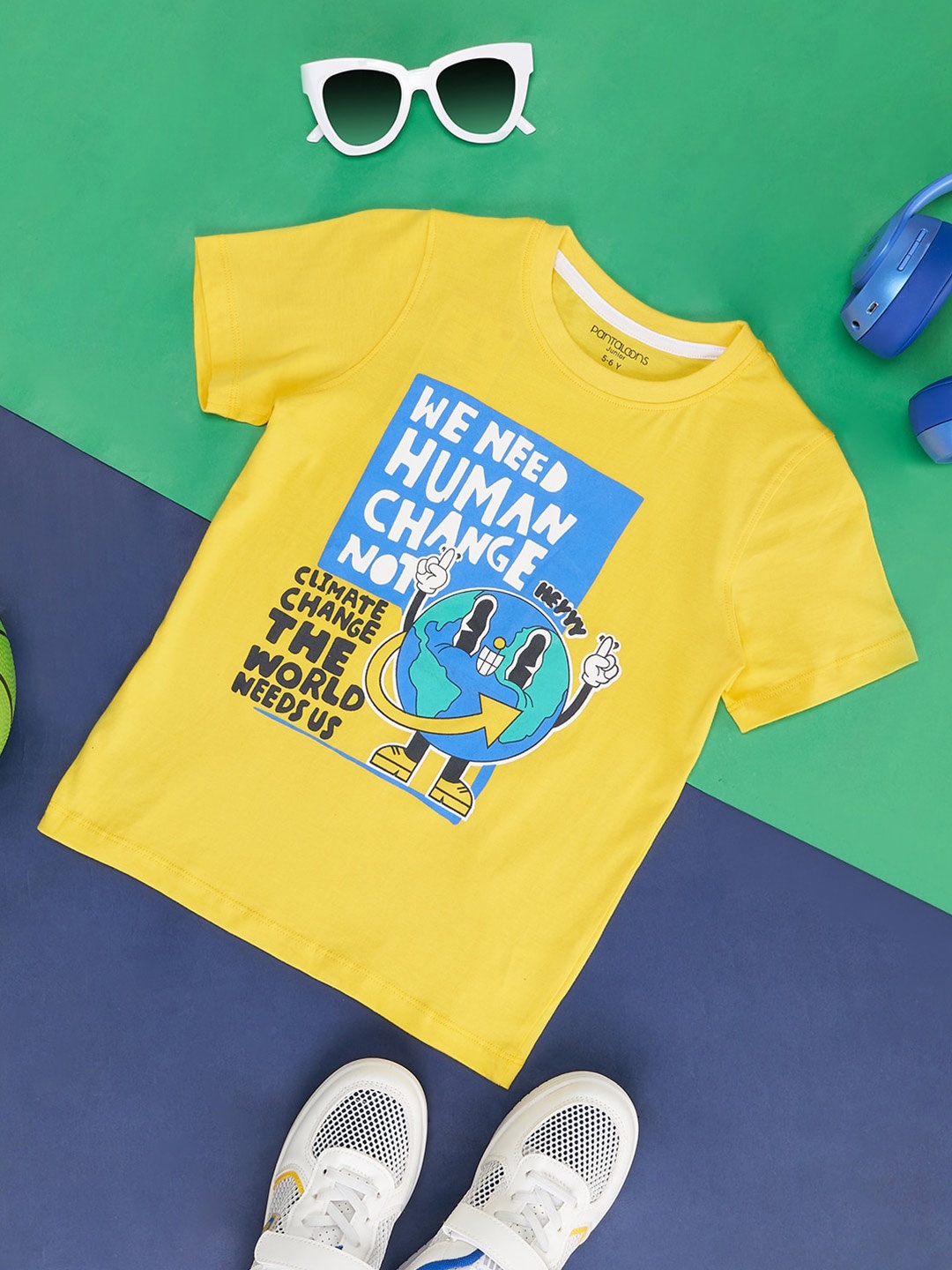 

Pantaloons Junior Boys Typography Printed Cotton T-Shirt, Yellow