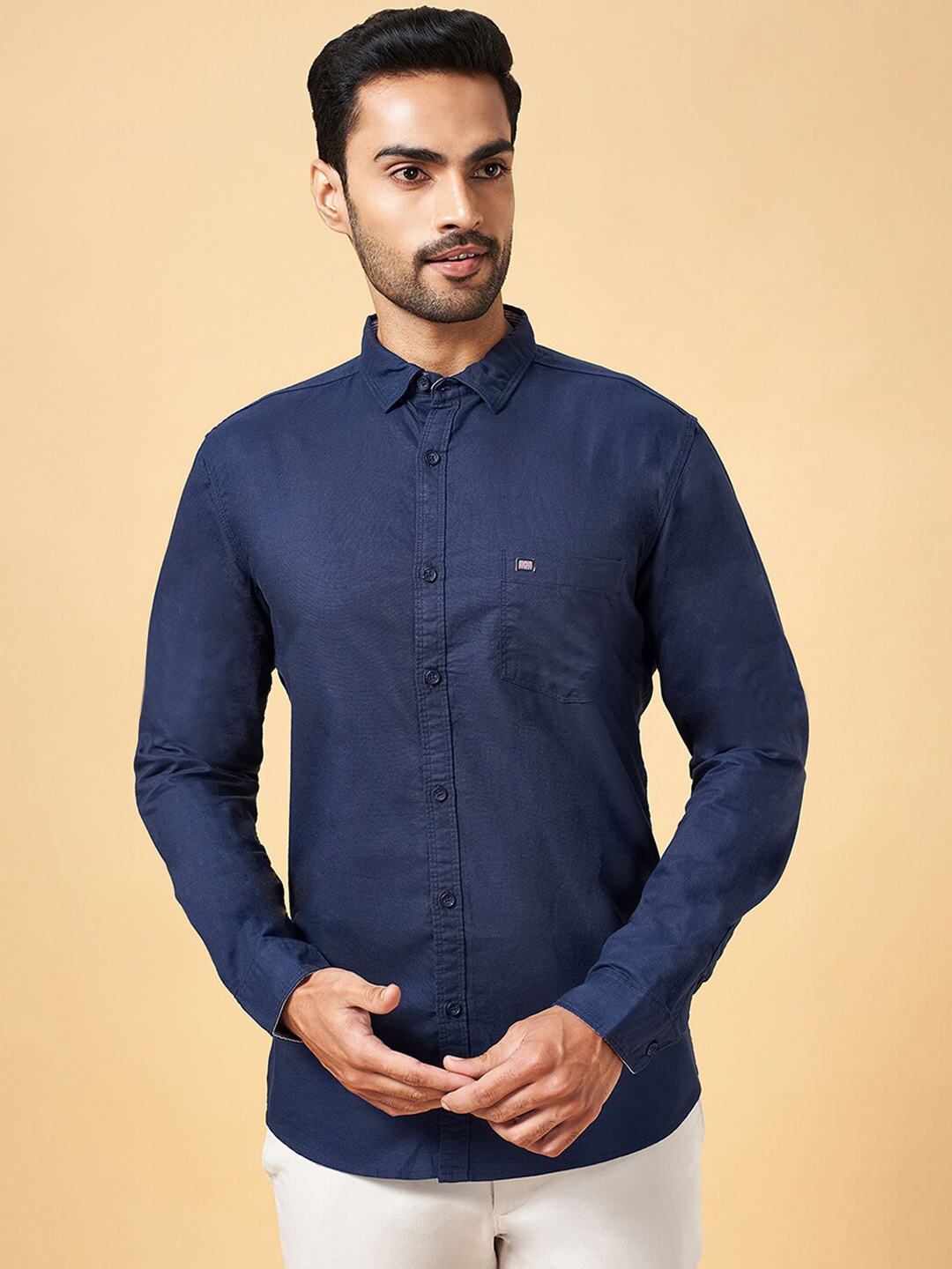 

BYFORD by Pantaloons Men Navy Blue Slim Fit Opaque Casual Shirt