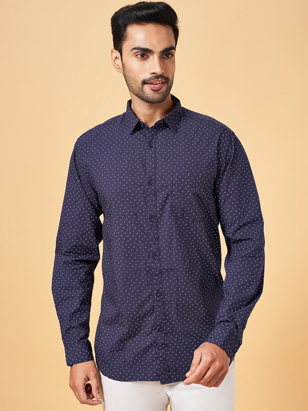 

BYFORD by Pantaloons Men Navy Blue Slim Fit Opaque Printed Casual Shirt