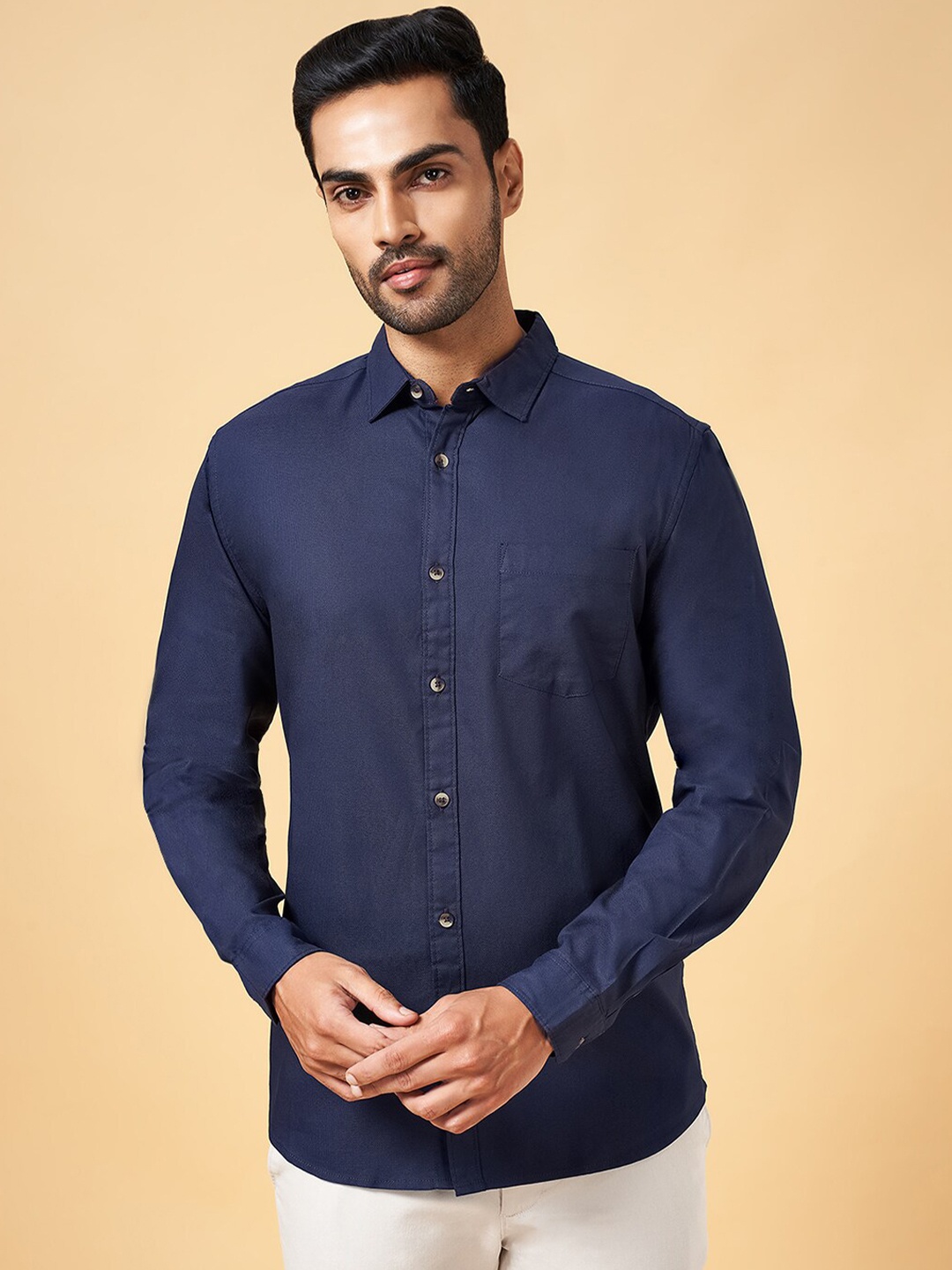 

BYFORD by Pantaloons Men Navy Blue Slim Fit Opaque Casual Shirt