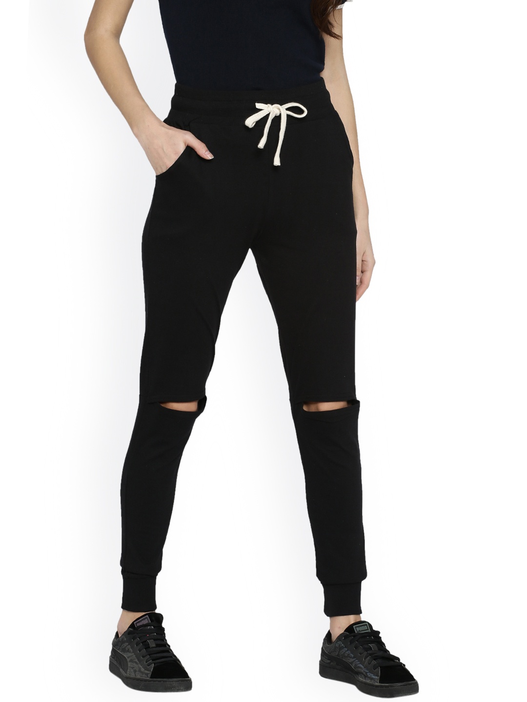 

Campus Sutra Black Ripped Joggers