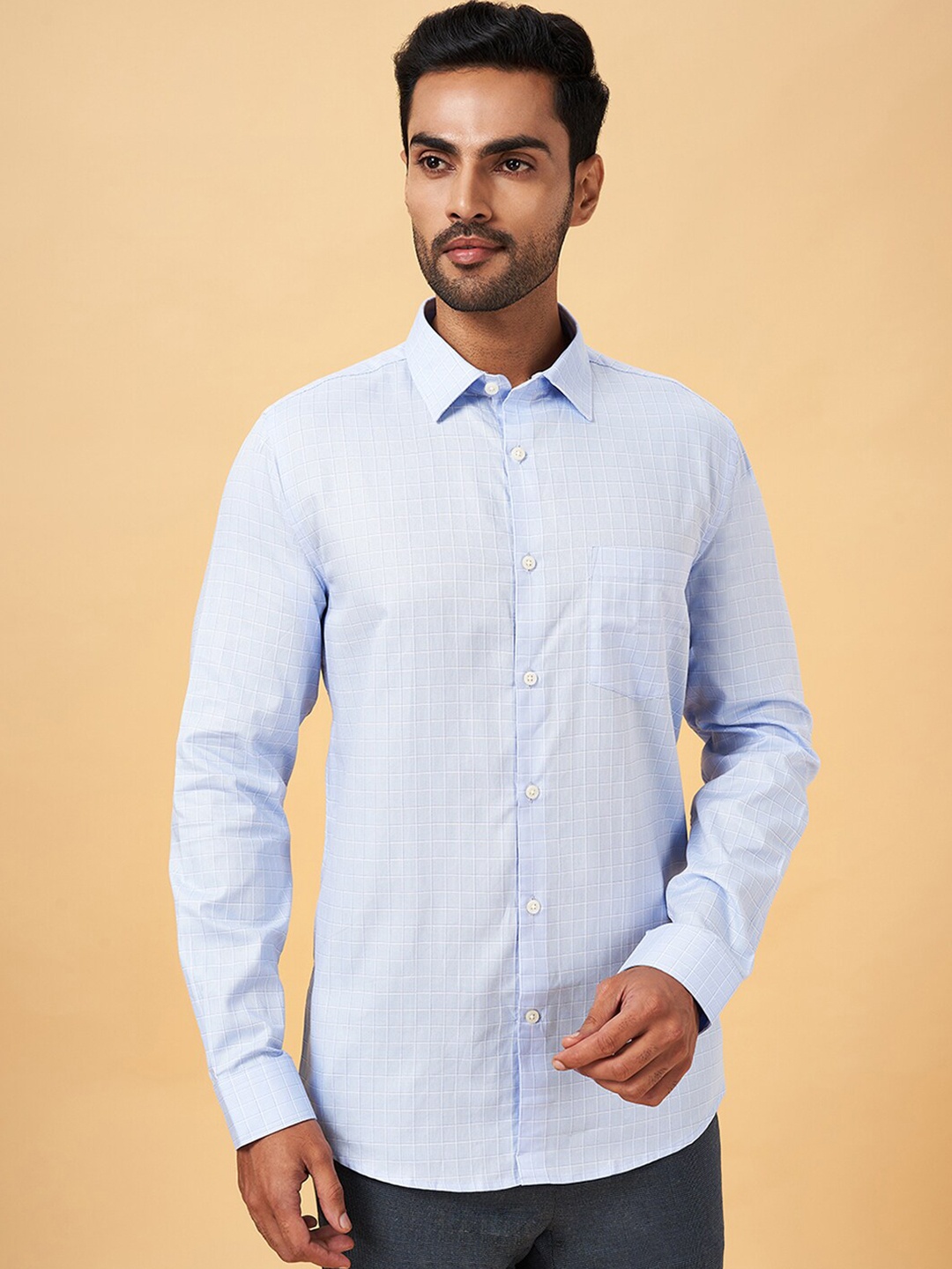 

BYFORD by Pantaloons Men Blue Slim Fit Micro Checks Opaque Checked Formal Shirt