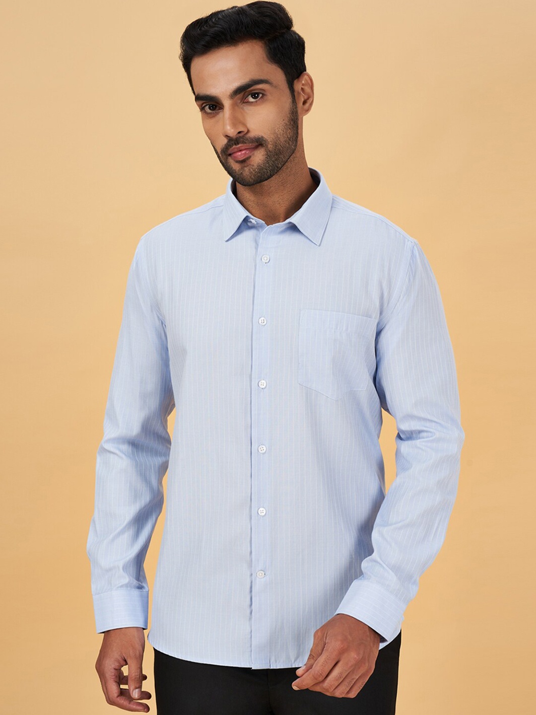 

BYFORD by Pantaloons Men Blue Slim Fit Opaque Striped Formal Shirt