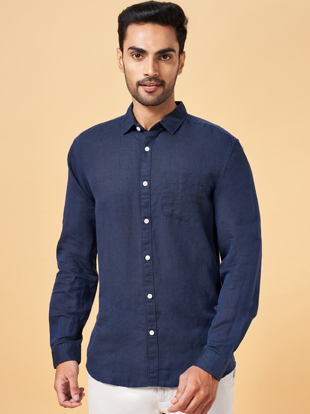 

BYFORD by Pantaloons Men Navy Blue Slim Fit Opaque Casual Shirt