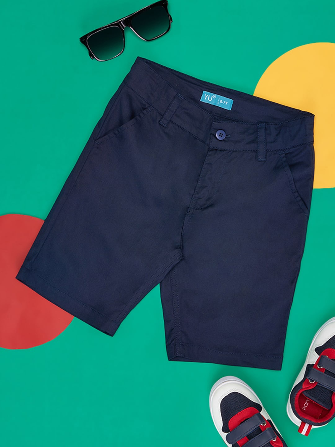 YU by Pantaloons Boys Mid-Raise Pure Cotton Sports Shorts, Navy blue