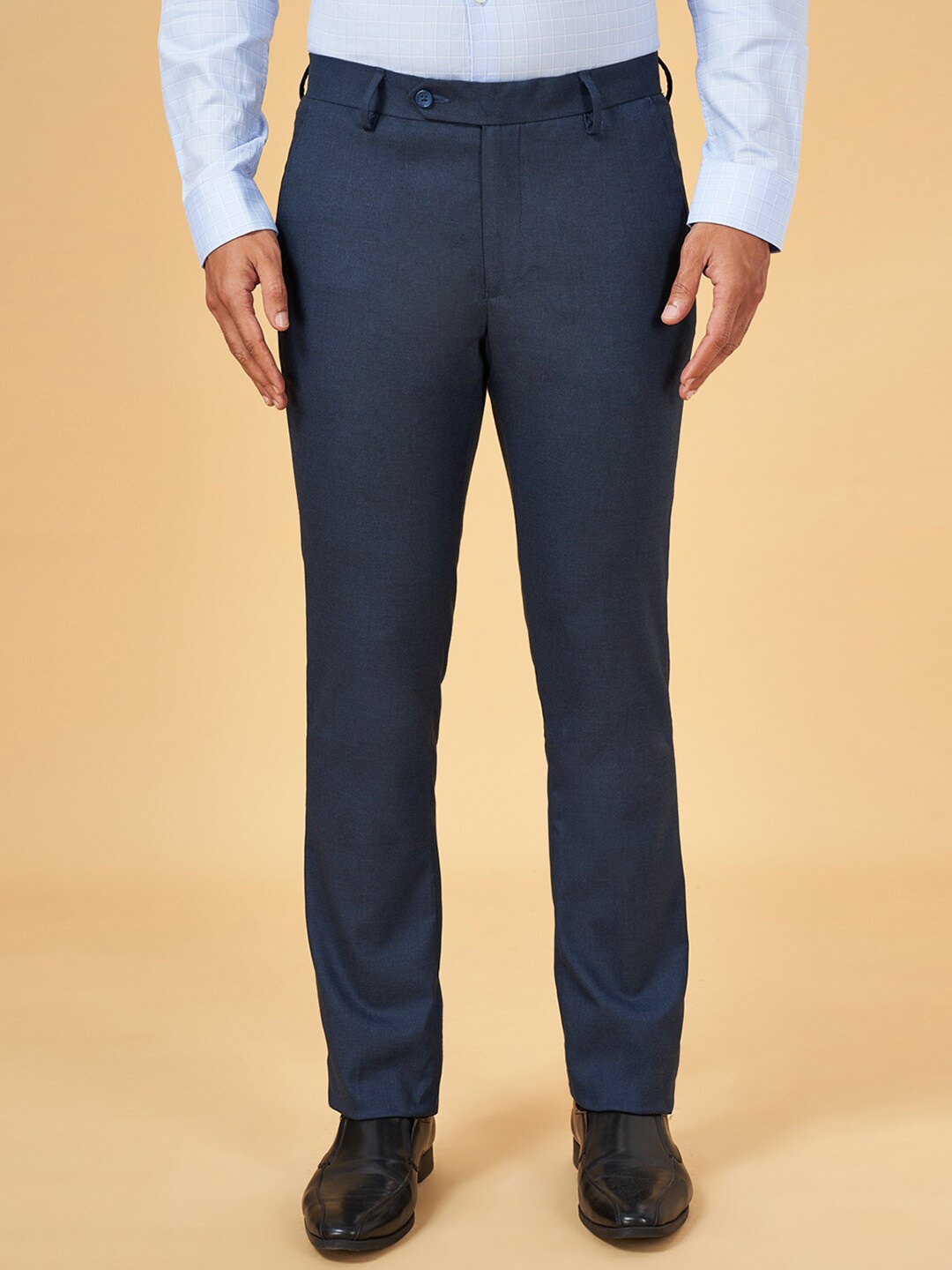 

BYFORD by Pantaloons Men Blue Slim Fit Low-Rise Formal Trousers