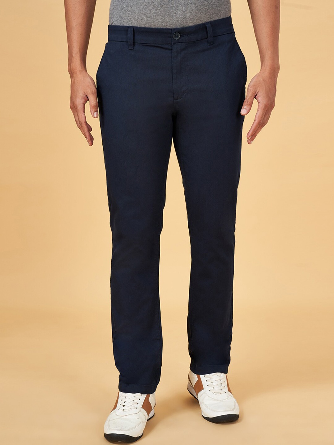 

BYFORD by Pantaloons Men Slim Fit Low-Rise Regular Trousers, Navy blue