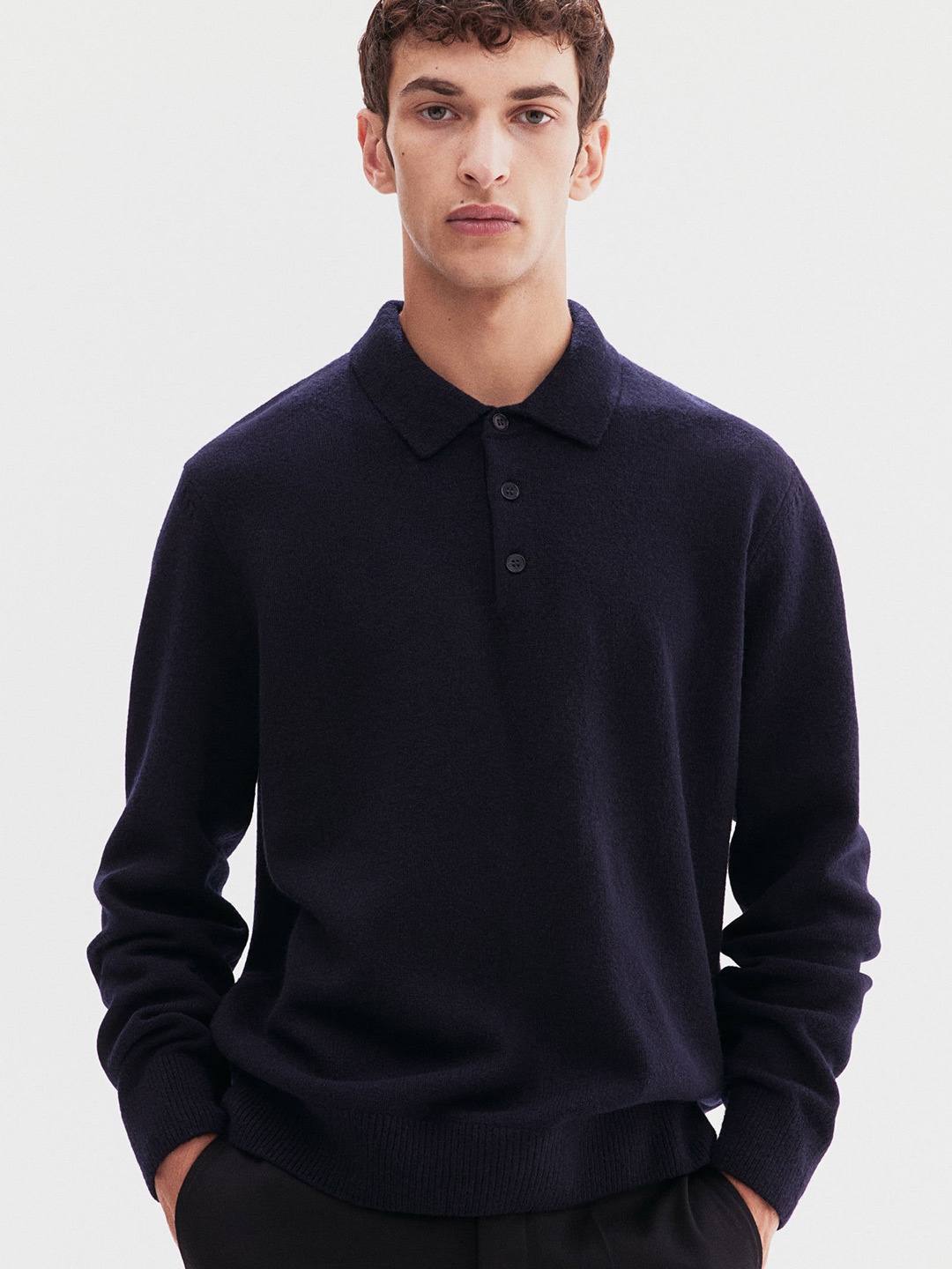 

H&M Woollen Polo Jumper, Navy blue