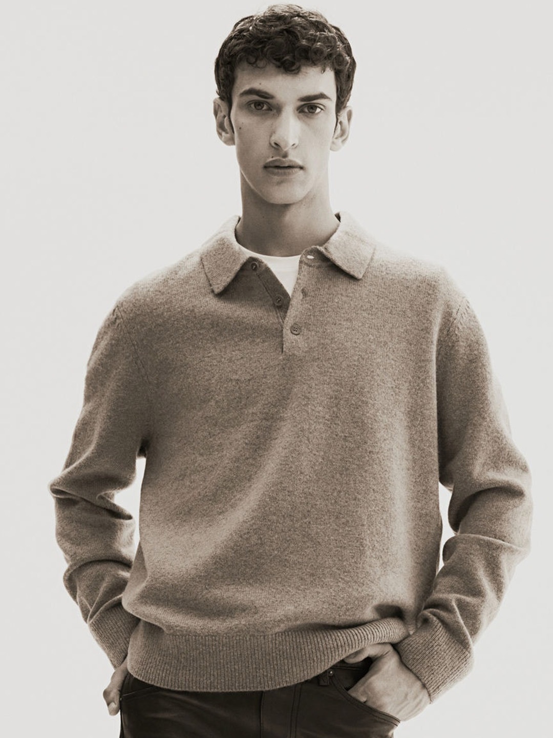 

H&M Woollen Polo Jumper, Beige