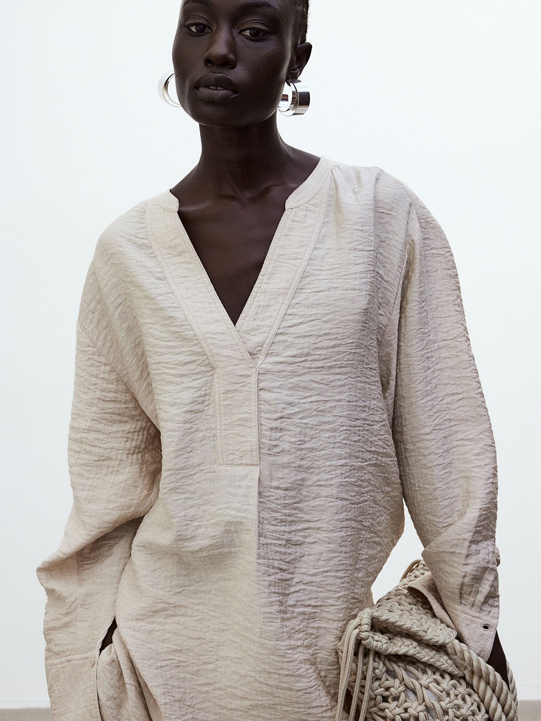 

H&M Women Crepe Tunic Dress, Beige