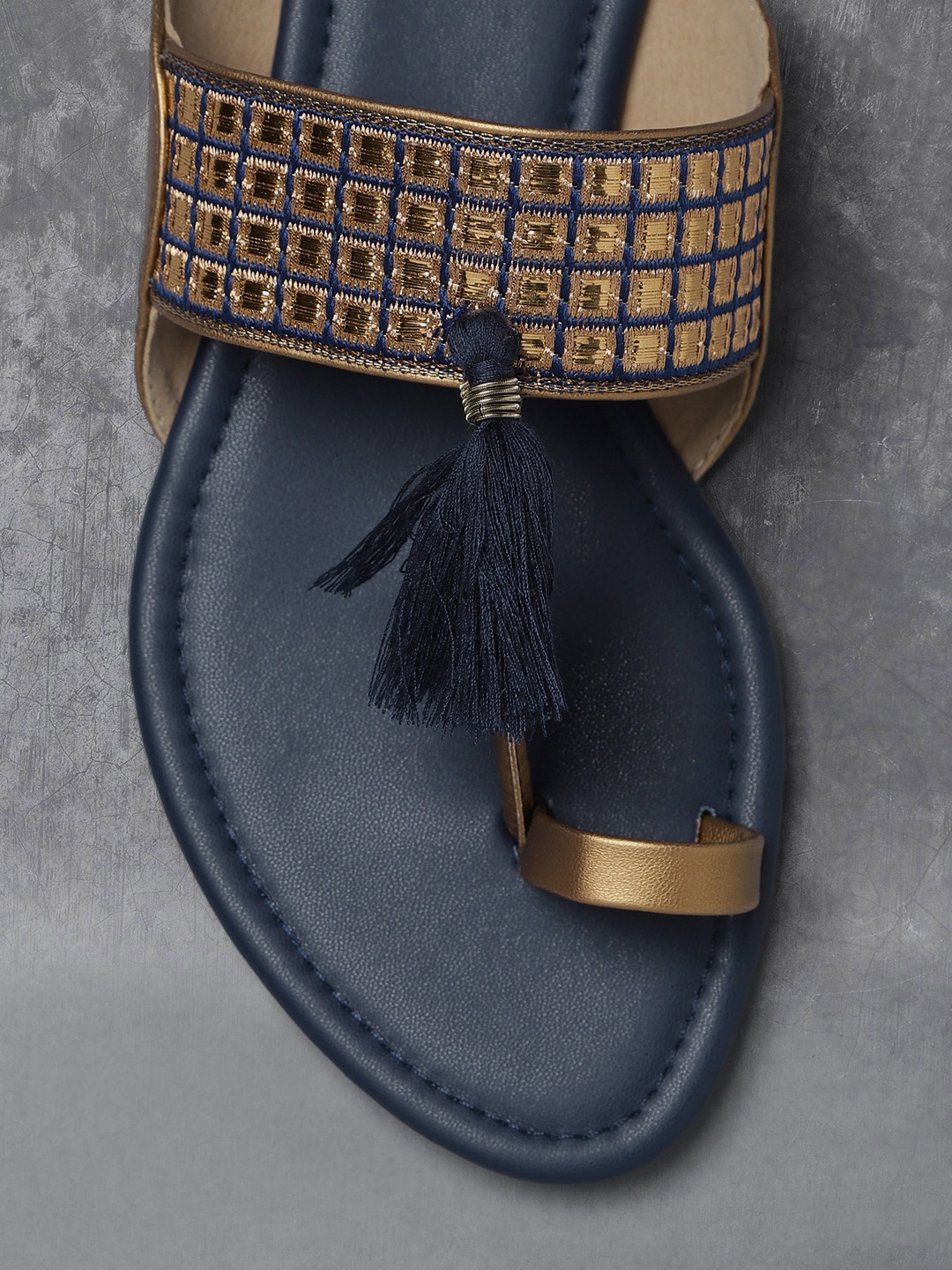 

Anouk Women Navy Blue Woven Design One Toe Flats