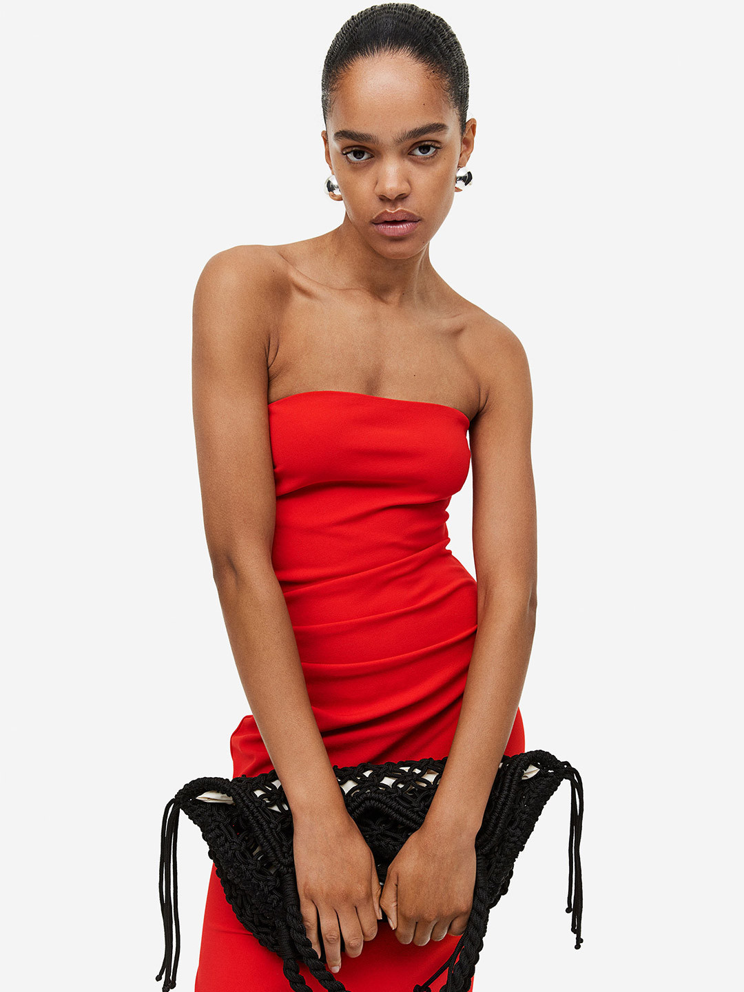 

H&M Women Gathered Bandeau Dress, Red