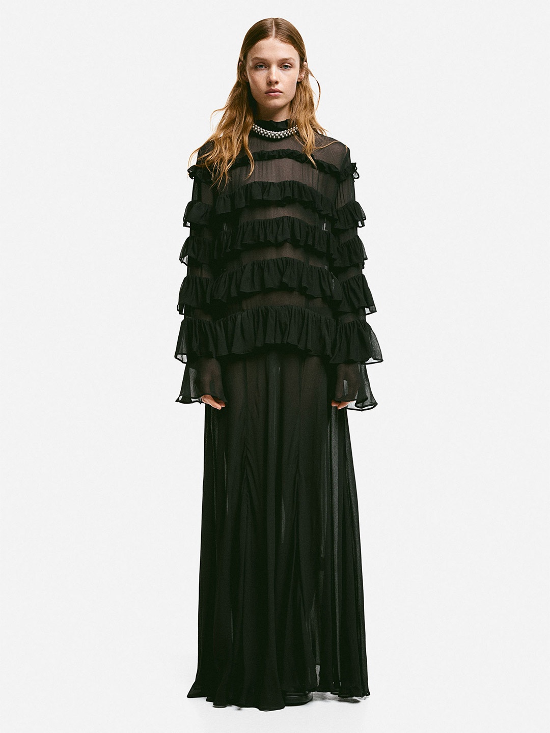 

H&M Women Frill-Trimmed Maxi Dresses, Black