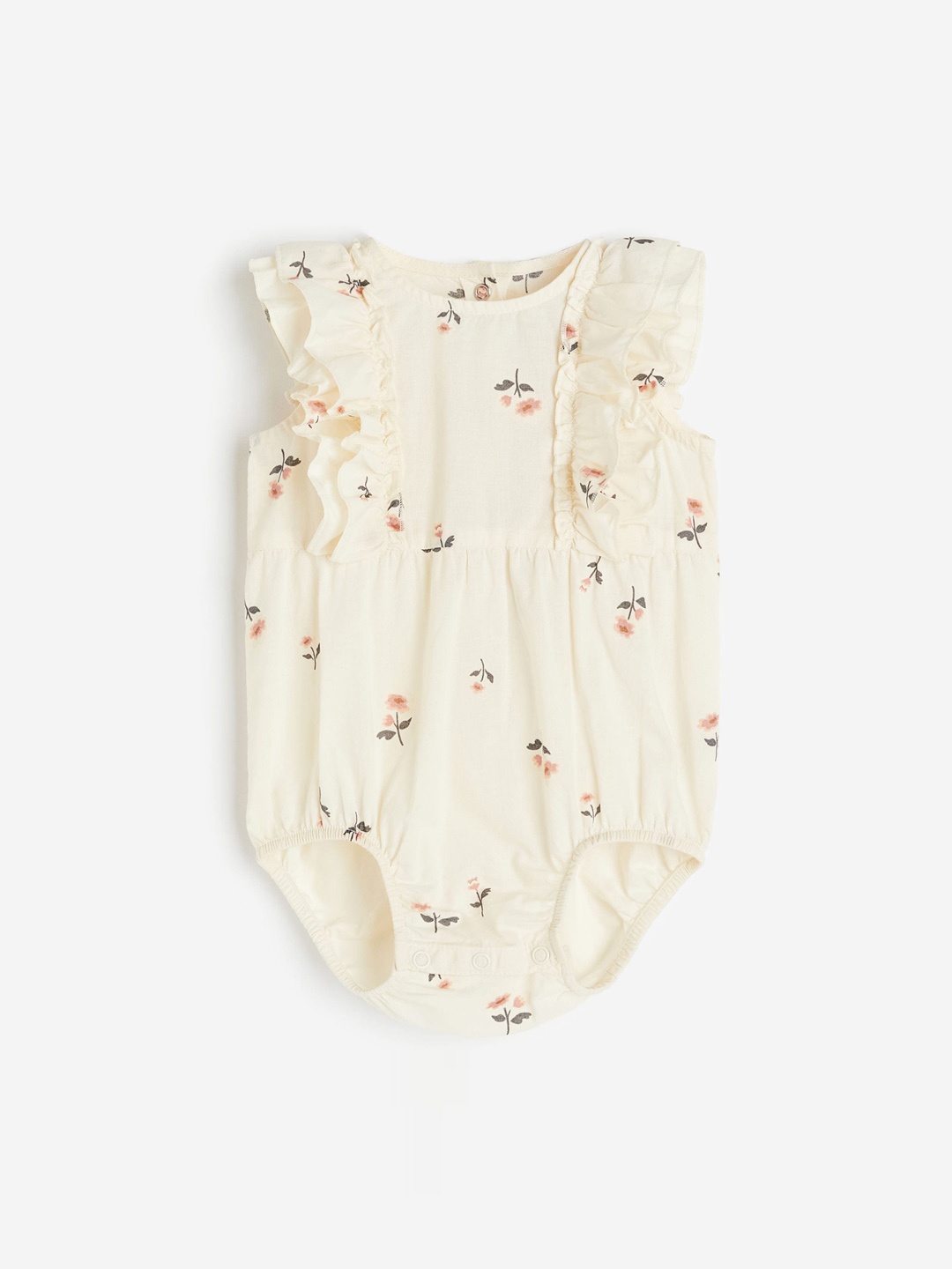 

H&M Girls Flounce-Trimmed Pure Cotton Romper Suit, White