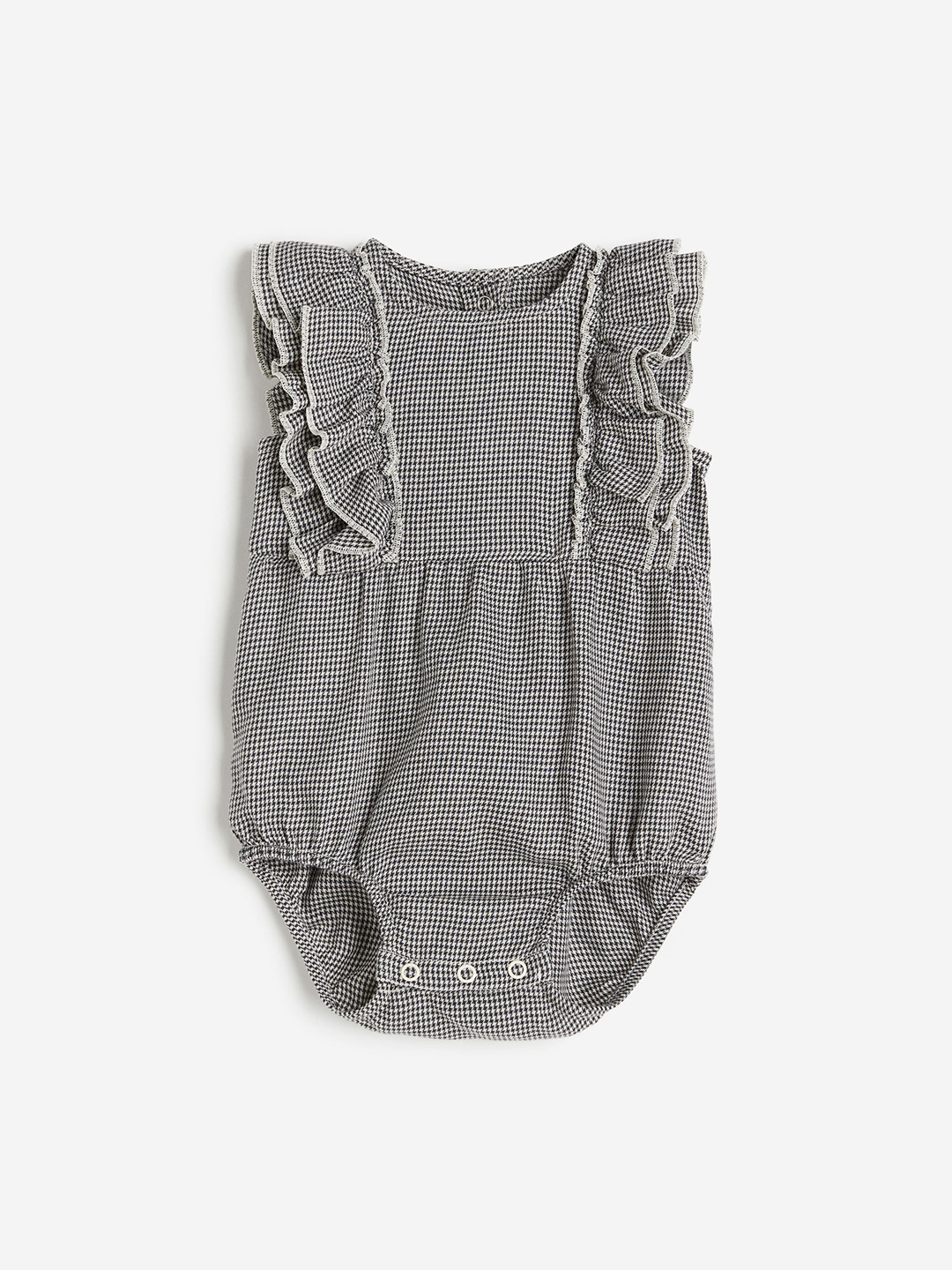 

H&M Girls Flounce-Trimmed Pure Cotton Romper Suit, Grey