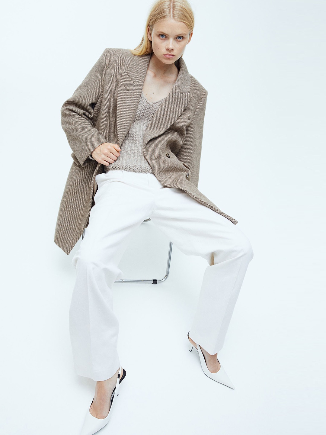 

H&M Tie-Belt Wrapover Blazer, Beige