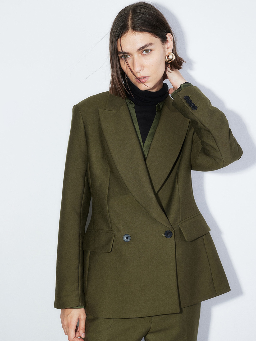 

H&M Double-Breasted Blazer, Green