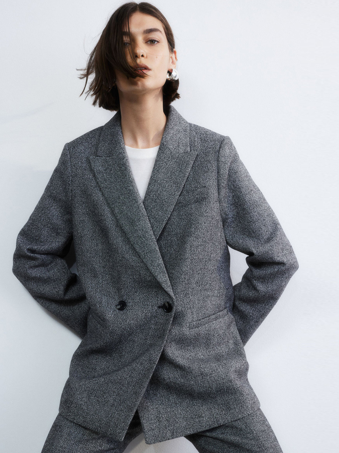 

H&M Oversized Double-Breasted Blazer, Grey