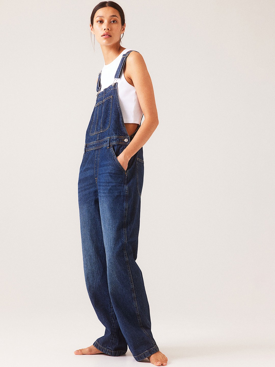 

H&M Women Straight Denim Dungarees, Blue