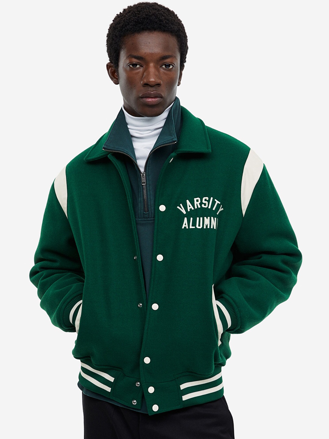 

H&M Loose-Fit Varsity Jacket, Green
