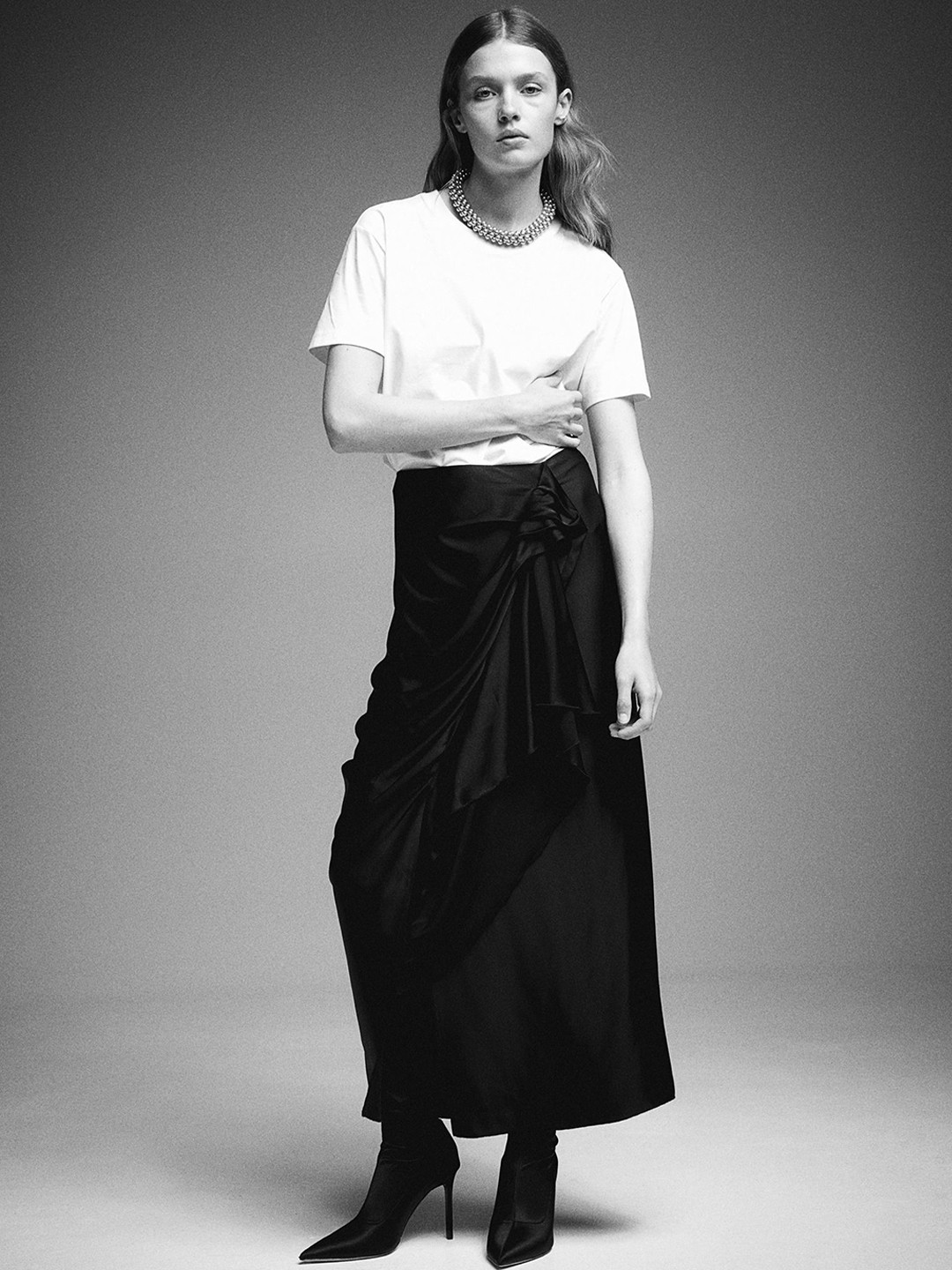 

H&M Women Draped Satin Skirts, Black