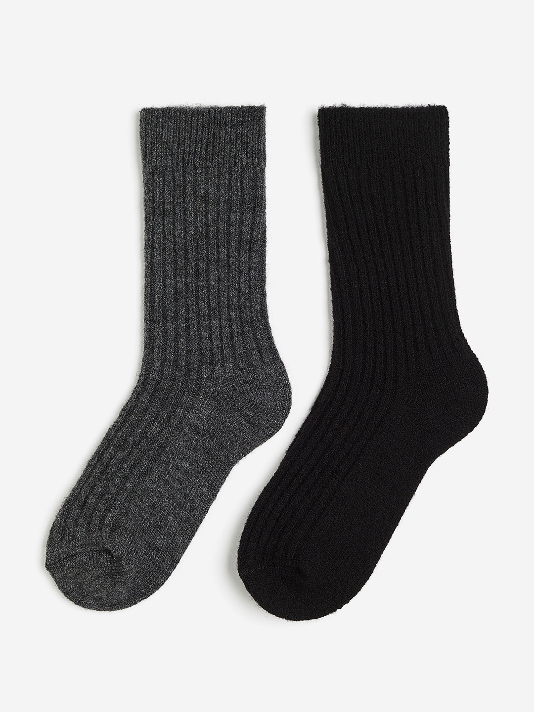 

H&M Women Pack Of 2 Ribbed Wool-Blend Ankle-Length Socks, Black