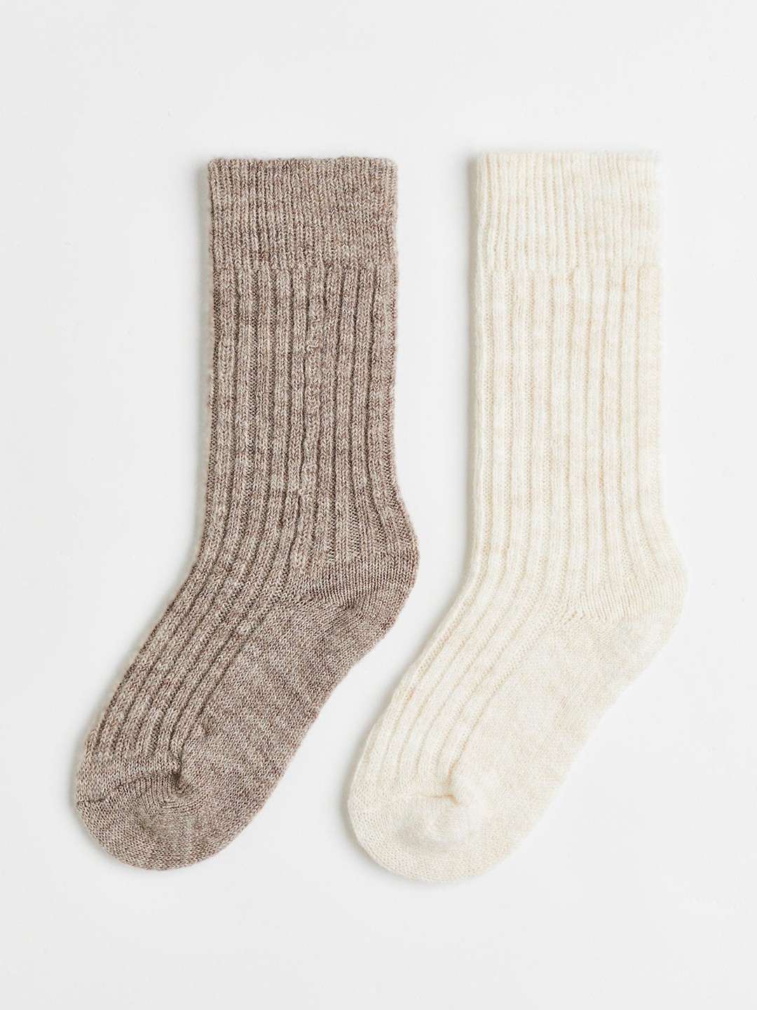 

H&M Women Pack Of 2 Ribbed Wool-Blend Calf-Length Socks, Beige