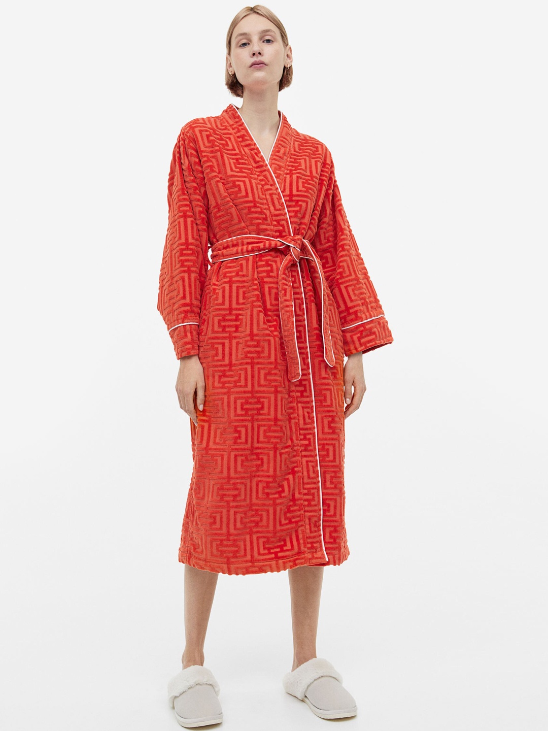 

H&M Women Jacquard-Patterned Dressing Gown, Orange