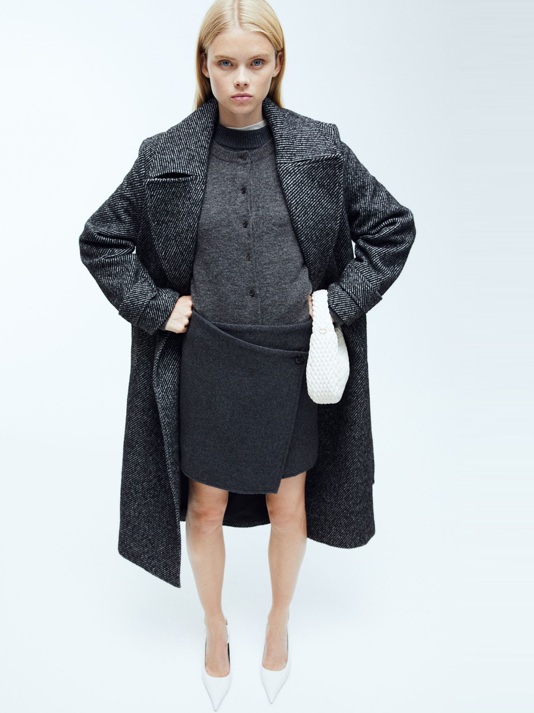 

H&M Tie-Belt Twill Coat, Black