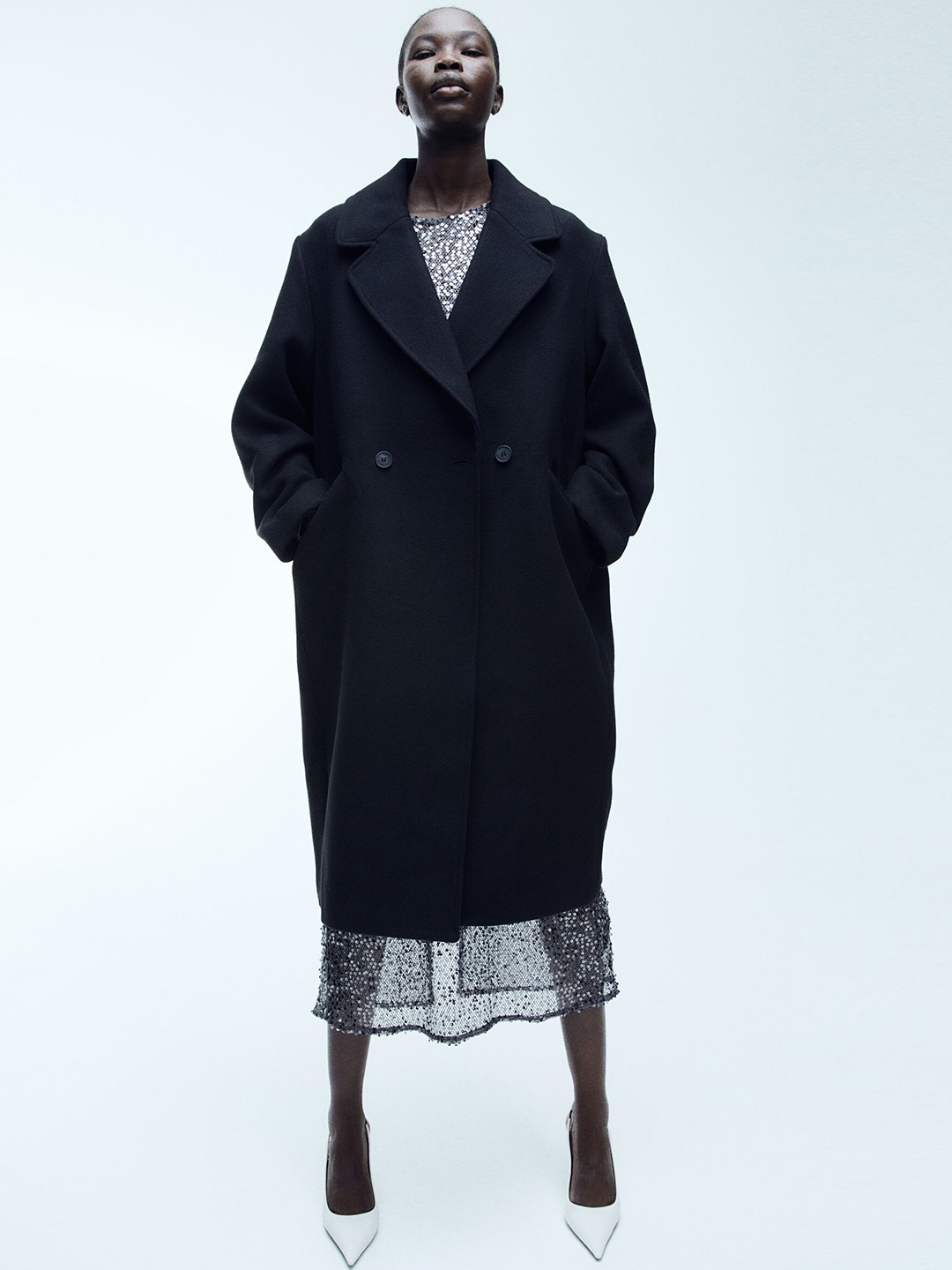 

H&M Double-Breasted Coat, Black