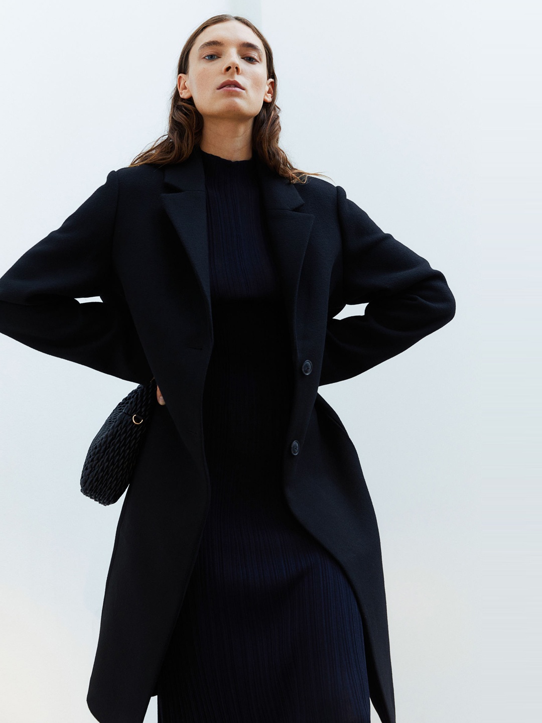 

H&M Single-Breasted Twill Coat, Black