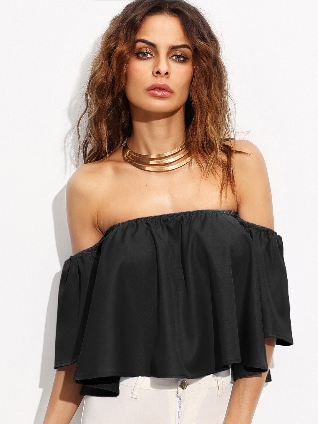 

Dracht Black Off-Shoulder Crepe Bardot Top