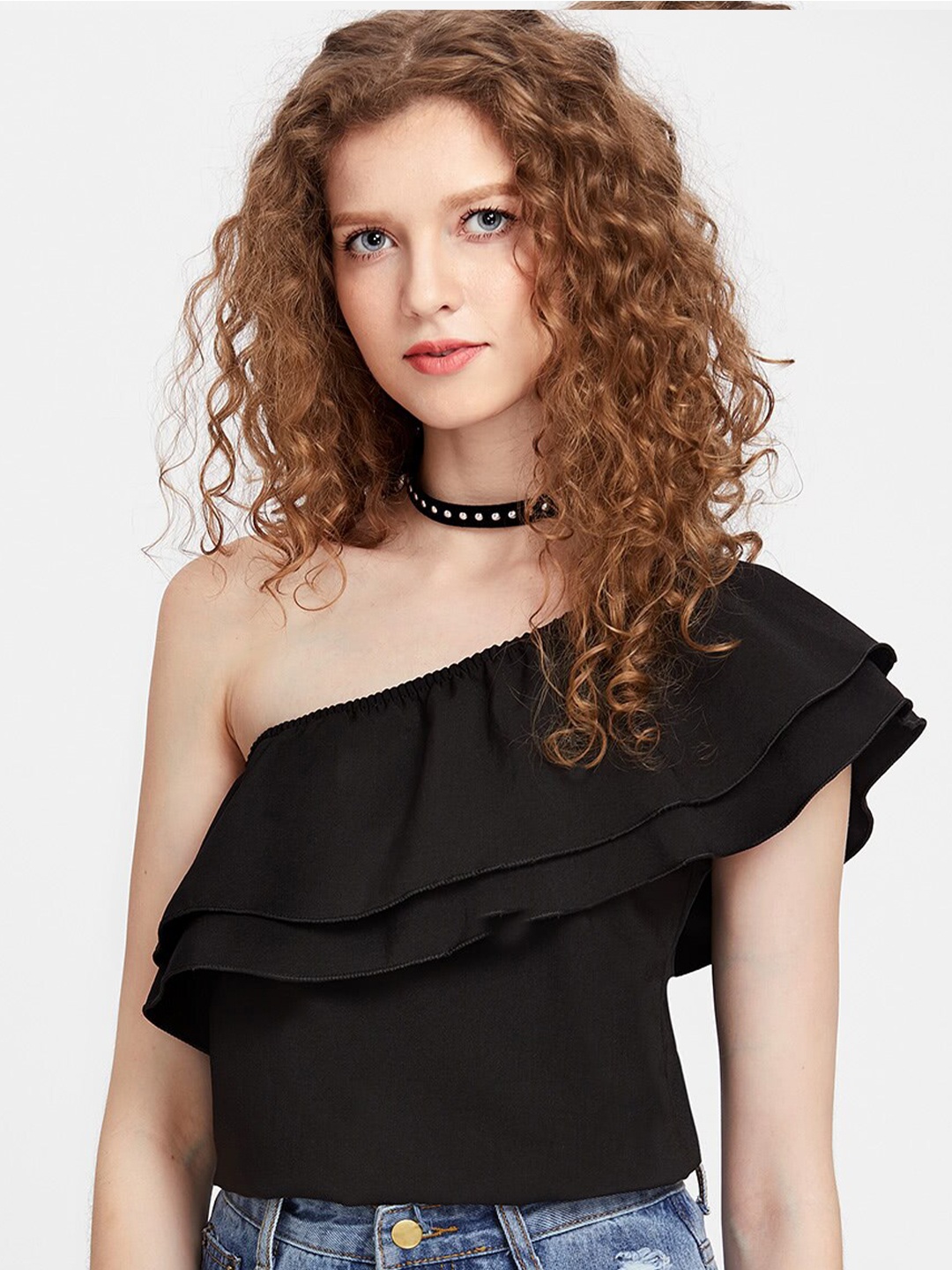 

Dracht Black One Shoulder Crepe Top