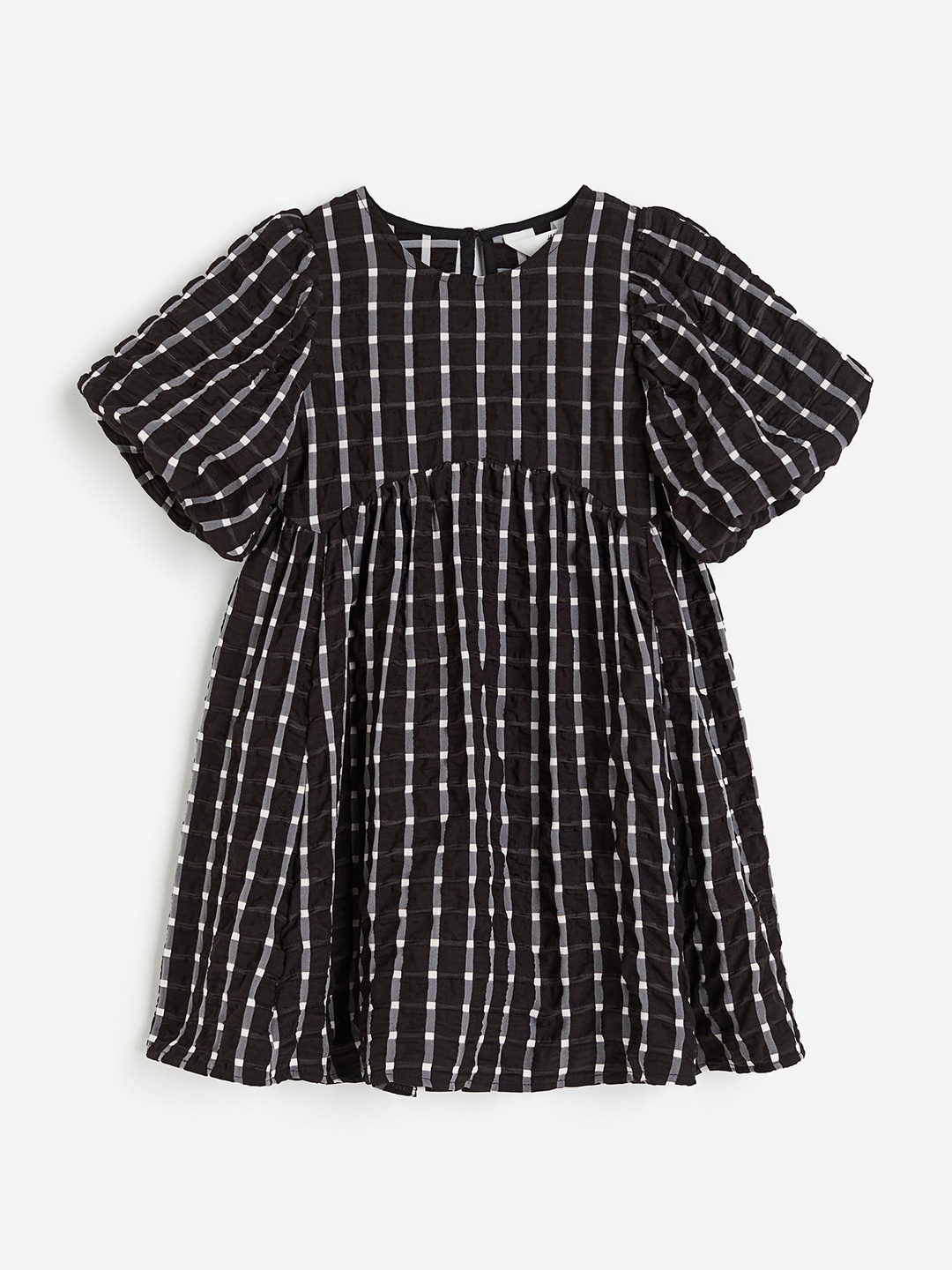 

H&M Girls Printed Puff-Sleeved Dress, Black