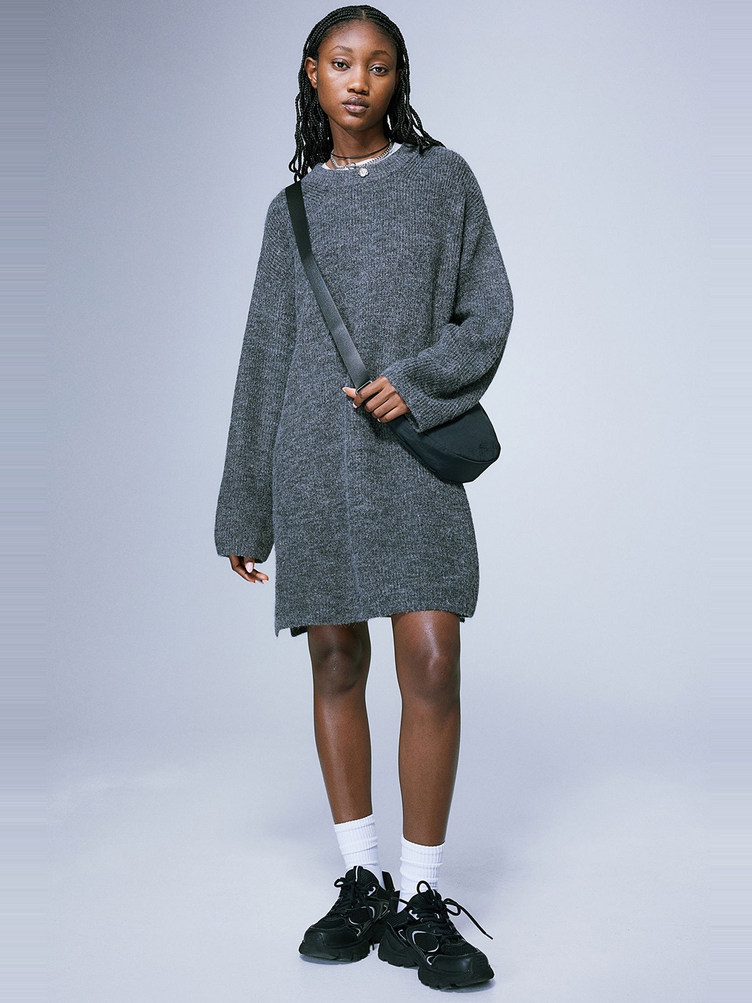

H&M Women Oversized Knitted Dress, Grey