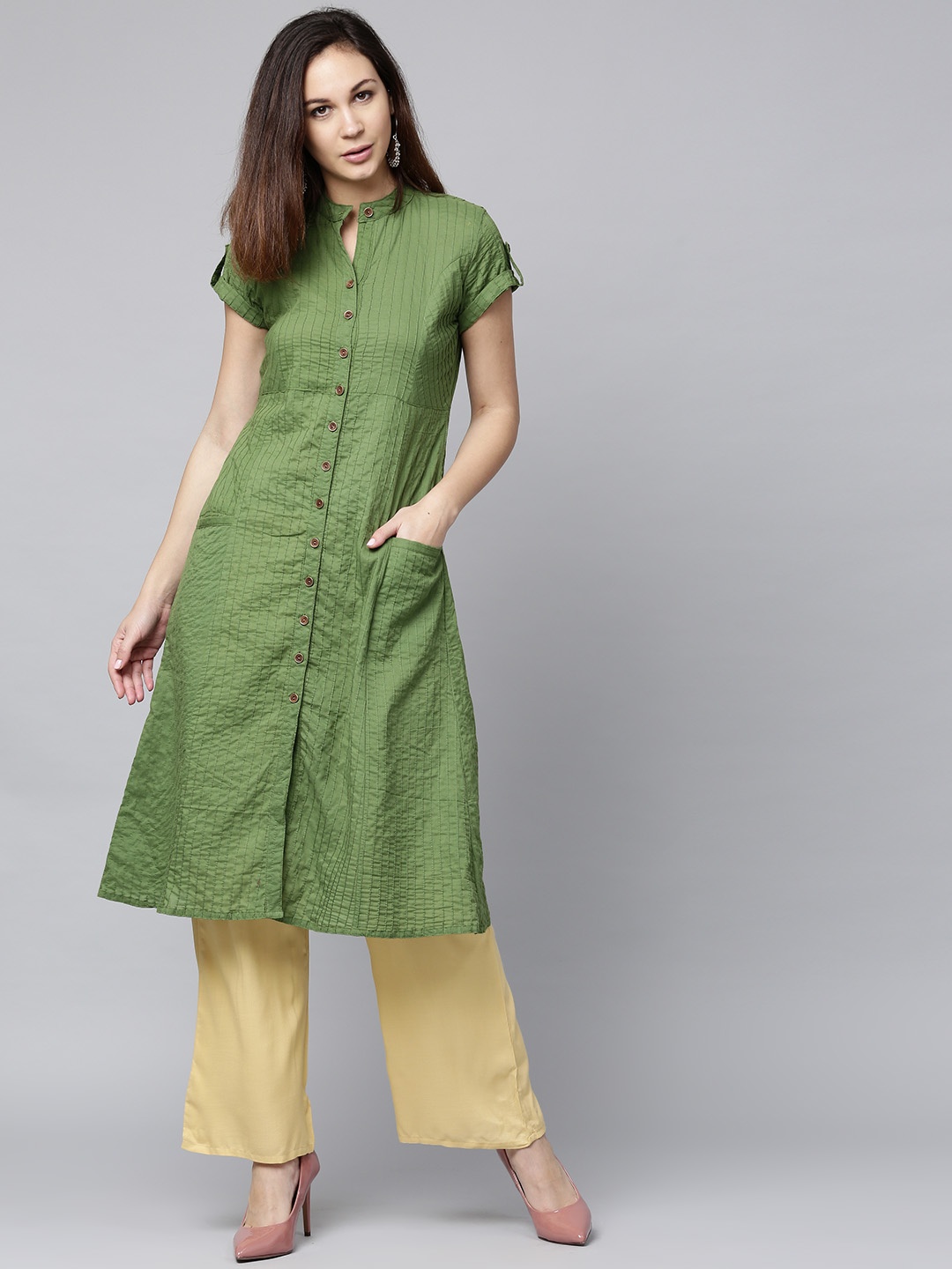 

Jaipur Kurti Women Green & Beige Solid Kurta with Palazzos