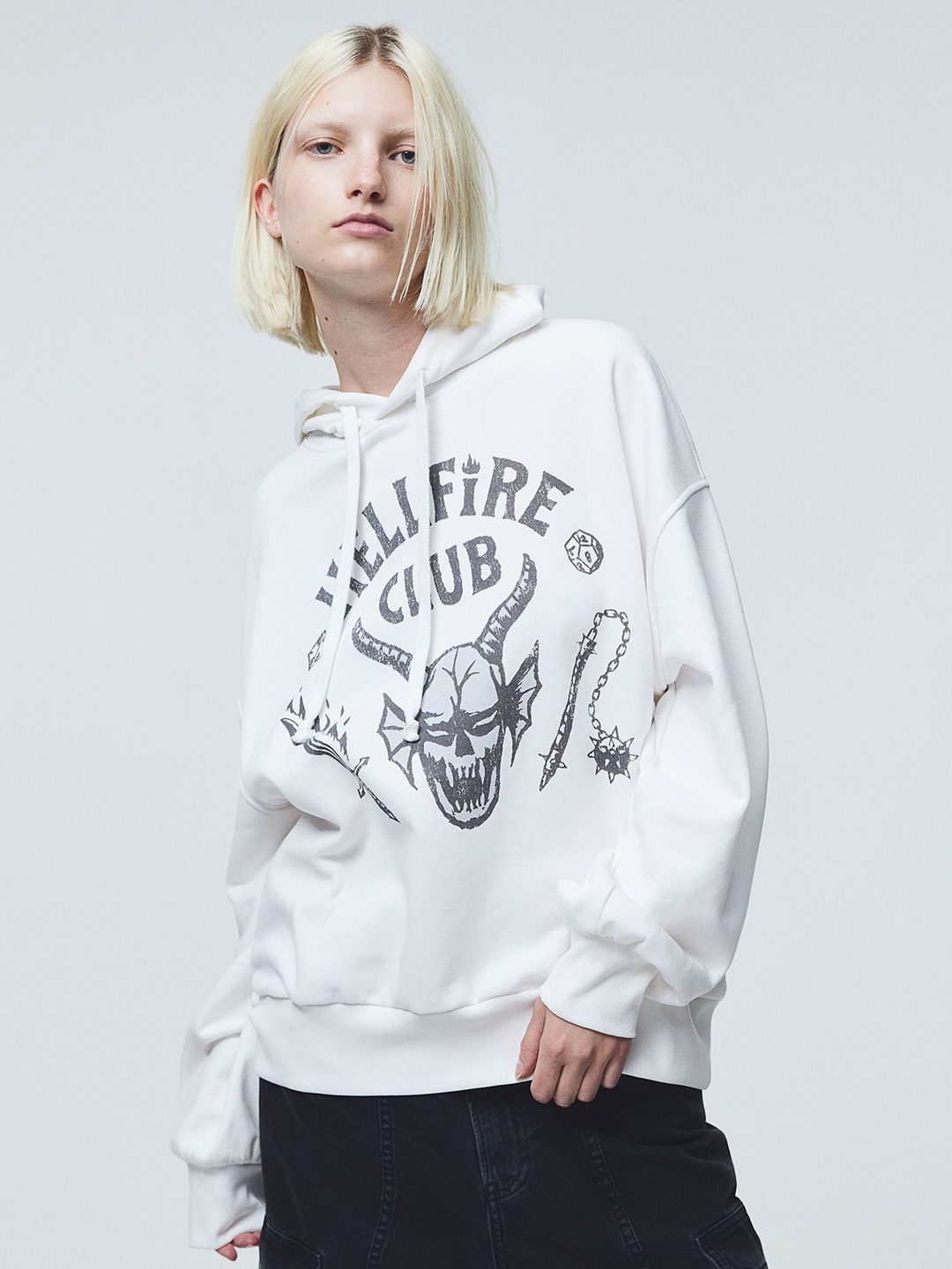 H&M Oversized Printed Hoodie, White
