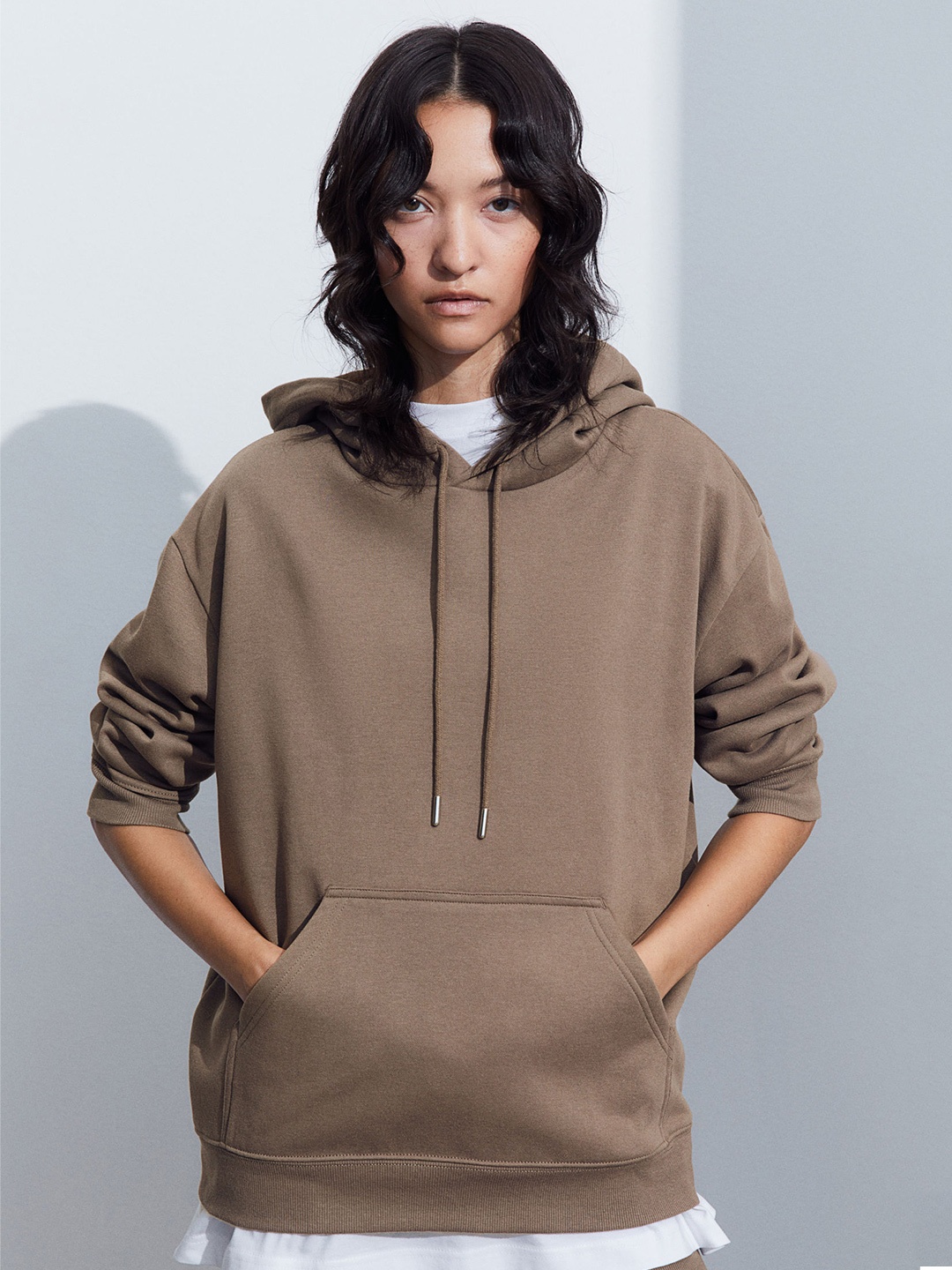 

H&M Drop-Shoulder Hoodie, Beige