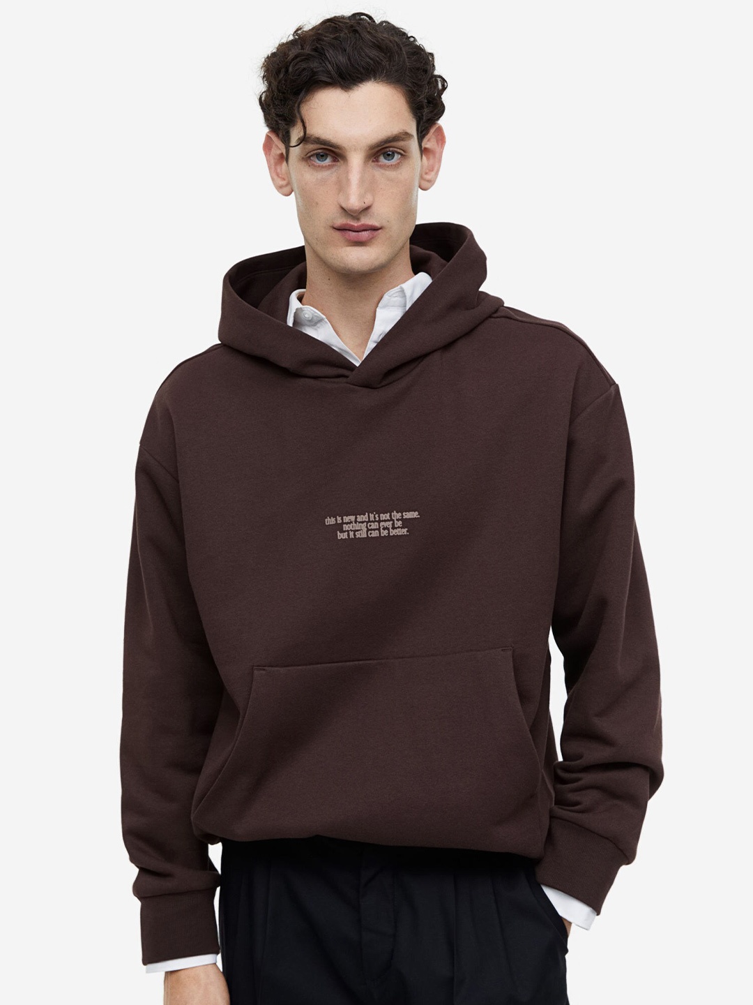 

H&M Men Printed Relaxed Fit Hoodie Sweatshirts, Brown
