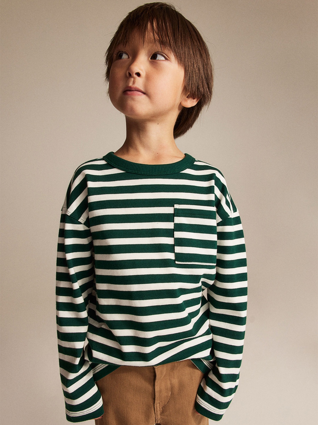 

H&M Boys Striped Long-Sleeved T-Shirt, Green
