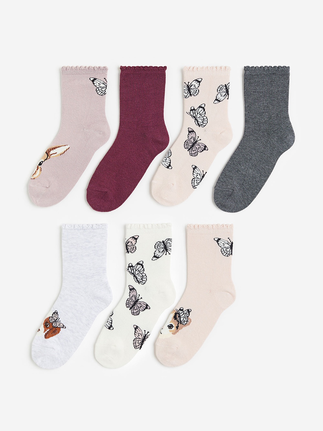 

H&M Infant Girls Pack Of 7 Patterned Above Ankle-Length Socks, Pink