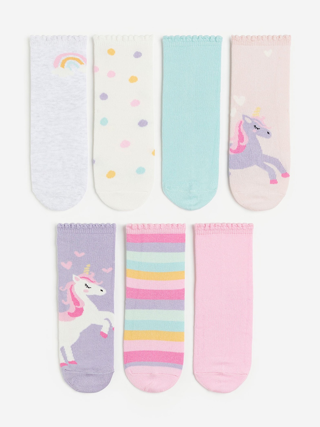 

H&M Infant Girls Pack Of 7 Patterned Low Ankle-Length Socks, Pink