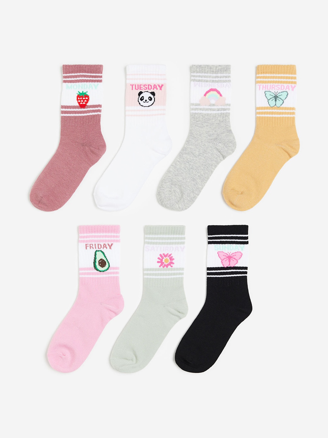 

H&M Infant Girls Pack Of 7 Patterned Above Ankle-Length Socks, Pink