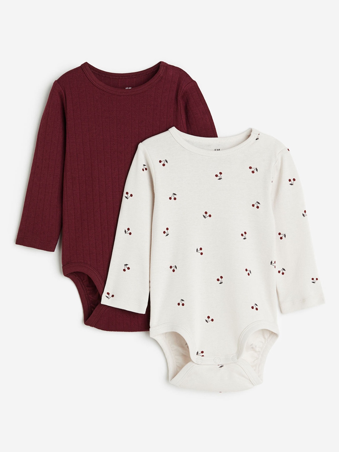 

H&M Boys Pure Cotton 2-Pack Long-Sleeved Bodysuits, Red