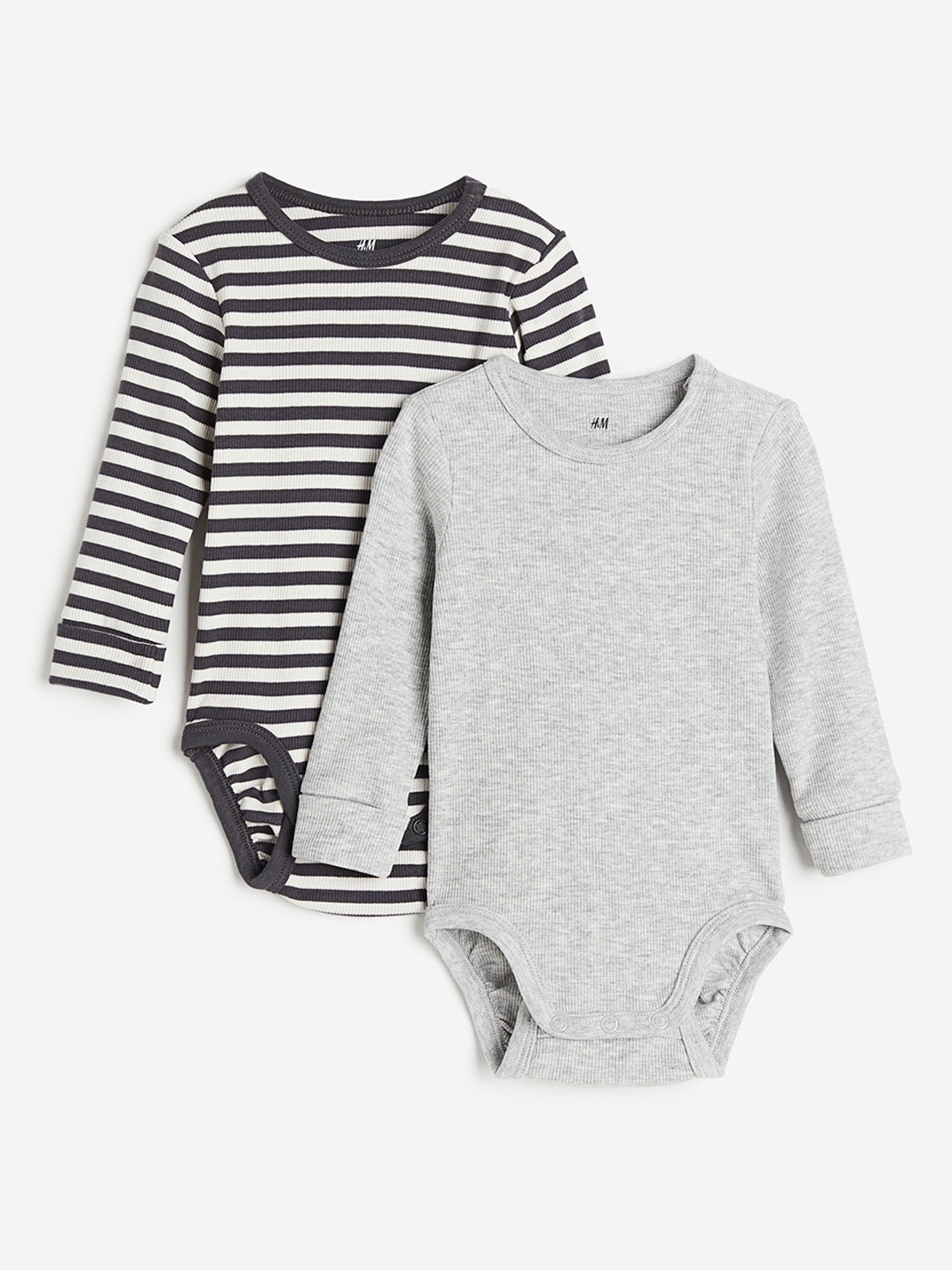 

H&M Boys 2-Pack Adjustable-Fit Long-Sleeved Bodysuits, Grey