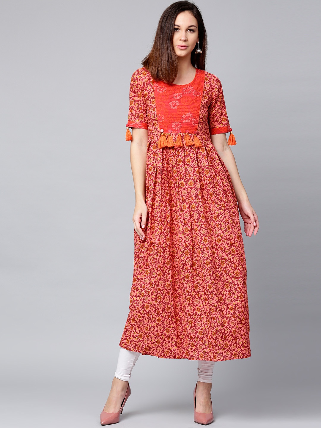 

Jaipur Kurti Women Peach-Coloured Printed A-Line Kurta