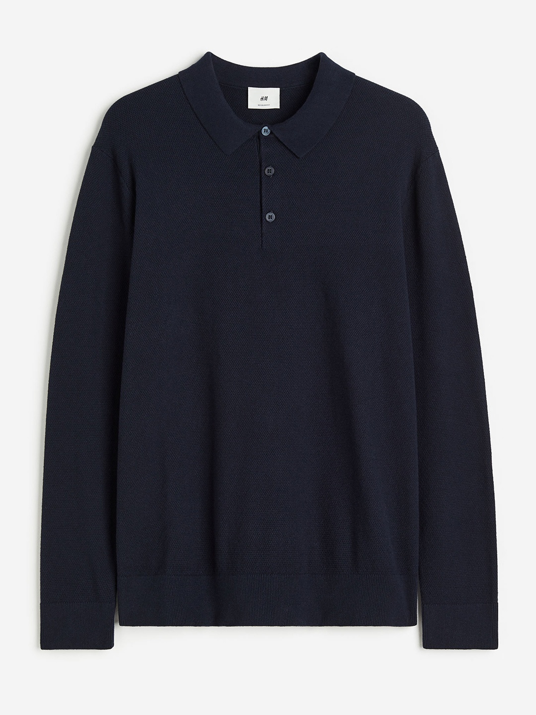 

H&M Long-Sleeve Pure Cotton Polo T-Shirt, Navy blue