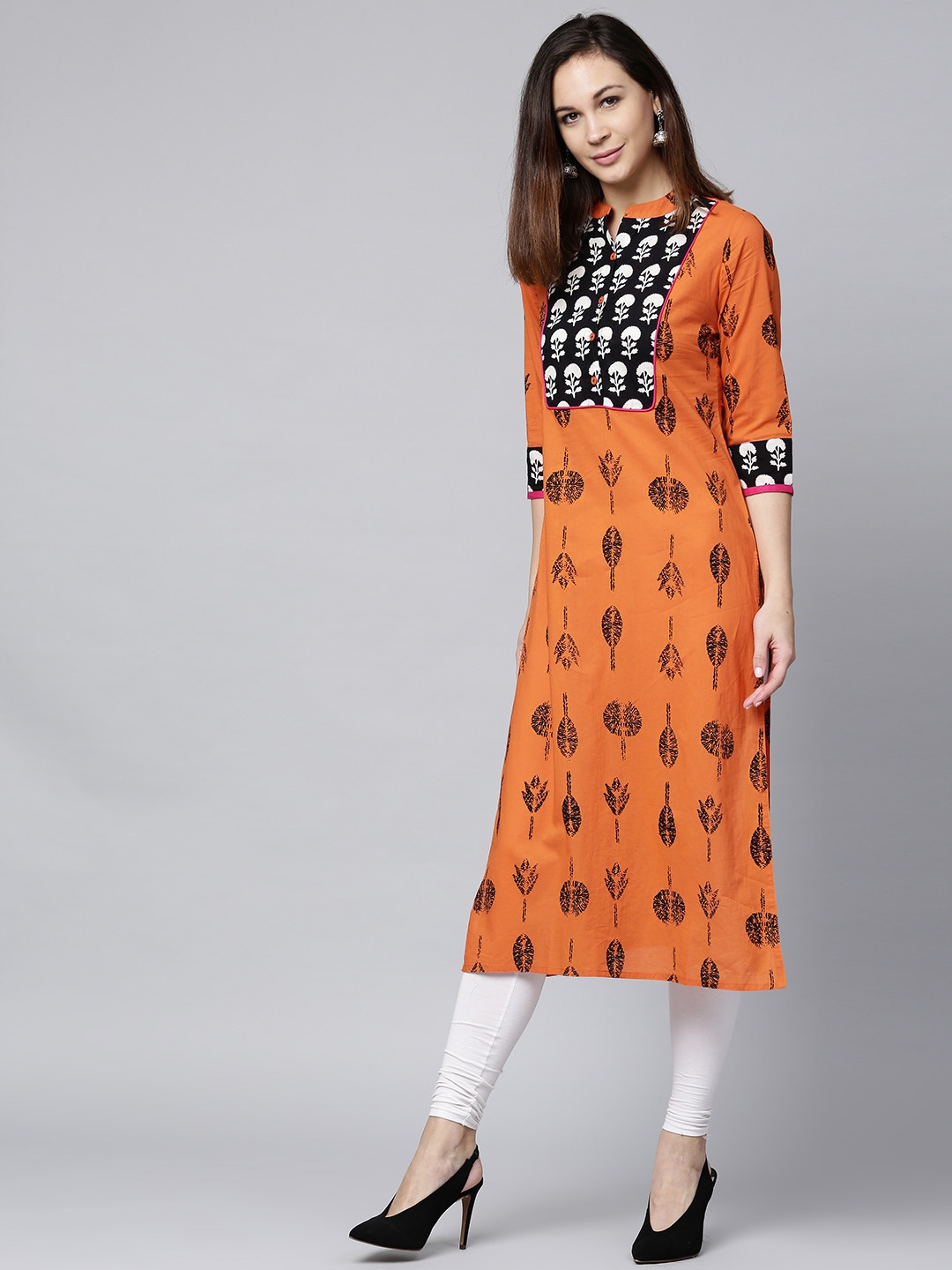

Jaipur Kurti Women Orange & Black Printed A-Line Kurta
