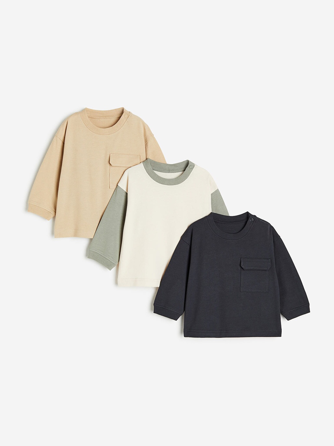 

H&M Boys Pack Of 3 Cotton Jersey T-Shirts, Beige