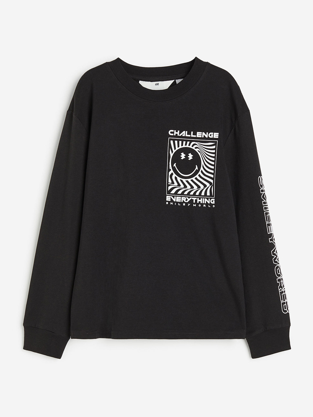 

H&M Boys Printed Long-Sleeve Pure Cotton T-Shirt, Black